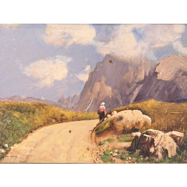 F. Squassina, Walk to the Alpe Di Siusi, 20th Century, Oil on Panel, Framed For Sale - Image 4 of 6