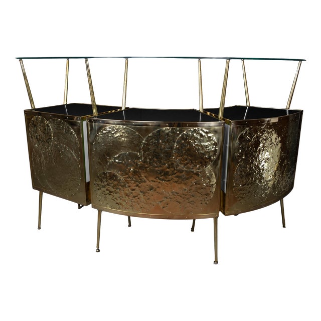 Curved Cocktail Bar in Black and White Murano Glass and Brass from Justfurnituress SRL For Sale
