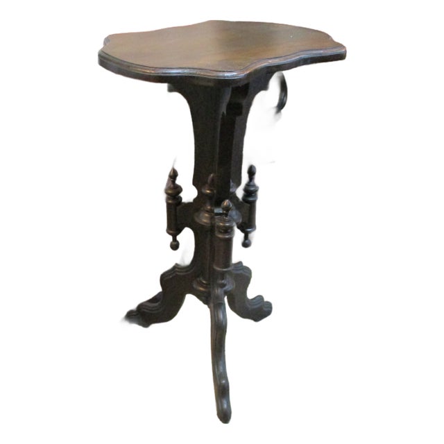 Antique Hand Carved Wood Victorian Lamp / Clock Table Walnut Refinished Mint For Sale