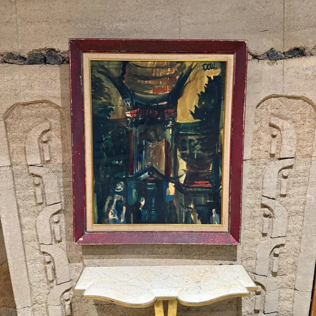 1950s Watercolor Painting, Abstract Architectural Landscape, Signed For Sale - Image 12 of 13