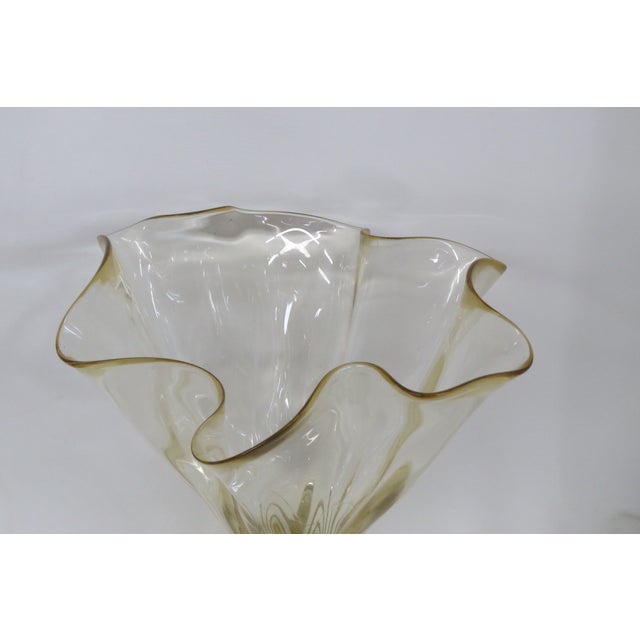 Mid 20th Century Mid Century Modern Organic Yellow Art Glass Ruffled Rim Handkerchief Vase 4768b For Sale - Image 5 of 15