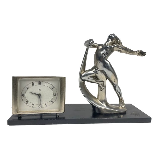 Liberty Clock with Metal Sculpture, 1920s For Sale