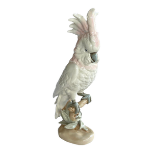 Vintage Royal Dux Porcelain Figurine of a Cockatoo Perched on a Branch