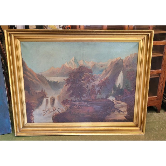 Rare 19th Century Oil Painting Hudson Valley Indian Chief Landscape For Sale - Image 14 of 14