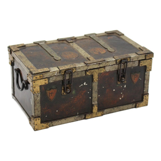 Circa 1907-1909 English Huntley & Palmer's "Iron Chest" Biscuit Tin Box For Sale