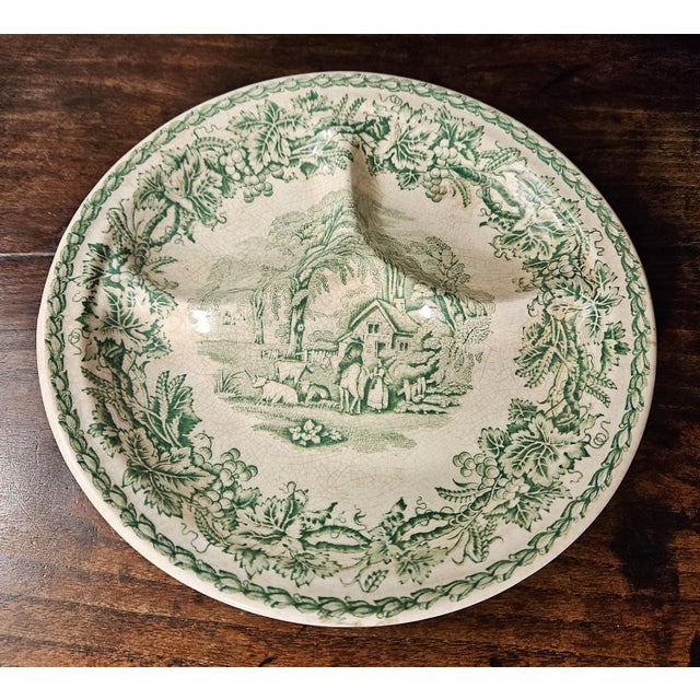 Ceramic Late 19th Century Booths, Celone Ivory Green Transfer Ware, Divided Grill Plate, in the "British Scenery" Pattern For Sale - Image 7 of 11