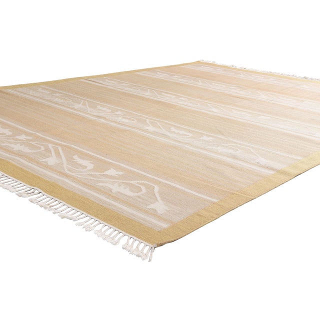 79370 Vintage Swedish Rollakan Rug, 06'07 x 09'03. The Golden Reverie: A Swedish Rollakan Masterpiece of Serene Nordic...