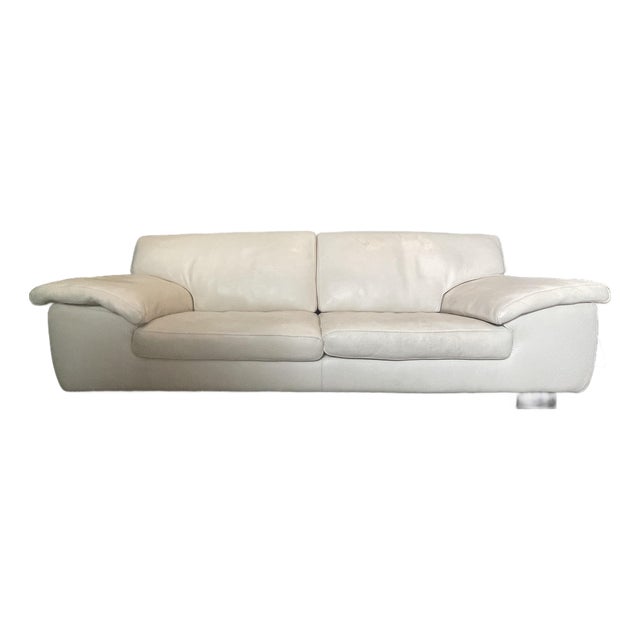 Roche Bobois Italian Leather Sofa – Cream Natural Leather – Made in Italy For Sale