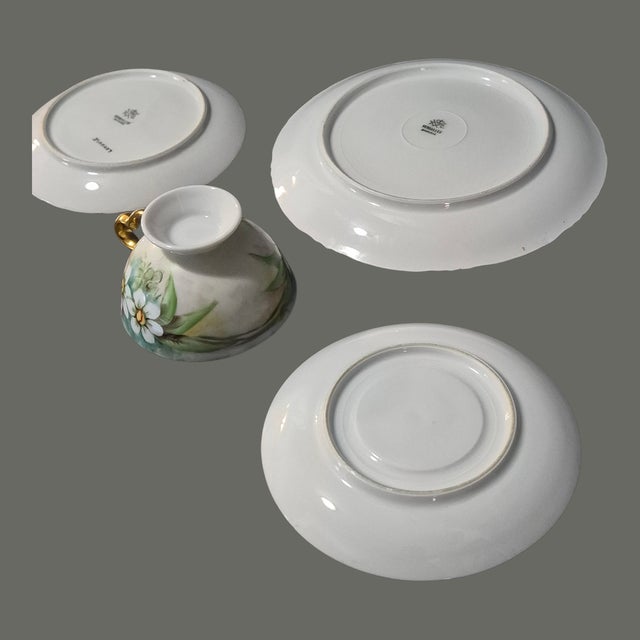 Vintage r.c. Versailles Bavaria Painted Gilded White Floral Porcelain 4piece Tea Set For Sale - Image 6 of 9