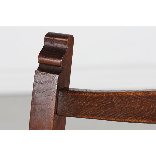 Danish Brutalist Sculptural Handcrafted Lounge Chair in Oak with Leather, 1940s For Sale - Image 9 of 14