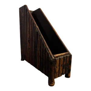 Vintage Tortoise Burnt Bamboo Desk Organizer