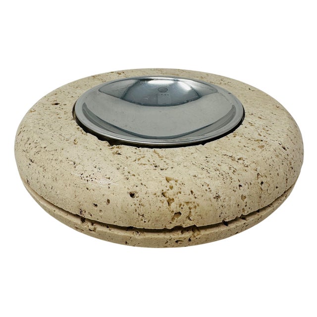 1970s Marble Art Italian Travertine & Chrome 8" Centerpiece Ashtray For Sale - Image 11 of 12
