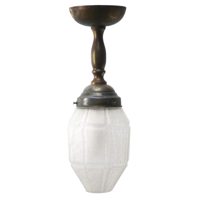 Brown Art Deco Brass and Frosted Glass Flush Mount For Sale - Image 8 of 8