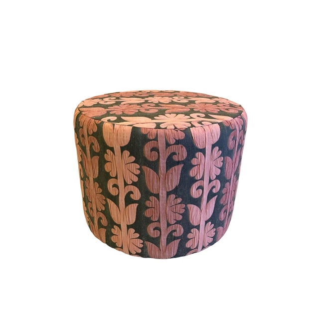 Newly Made, Pink and Grey Striped Stylised Floral Upholstered Footstool For Sale In Minneapolis - Image 6 of 7