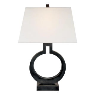 Chapman & Myers by Visual Comfort Signature Ring Form Small Table Lamp in Bronze with Linen Shade For Sale