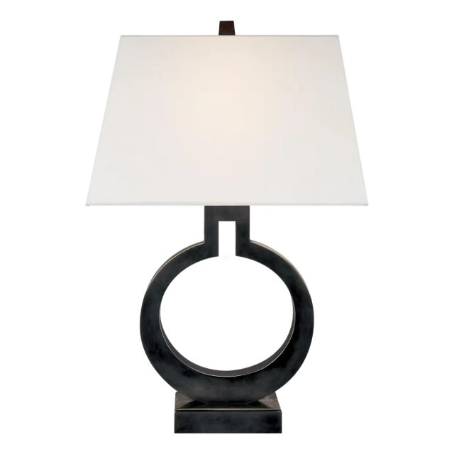 Chapman & Myers by Visual Comfort Signature Ring Form Small Table Lamp in Bronze with Linen Shade For Sale