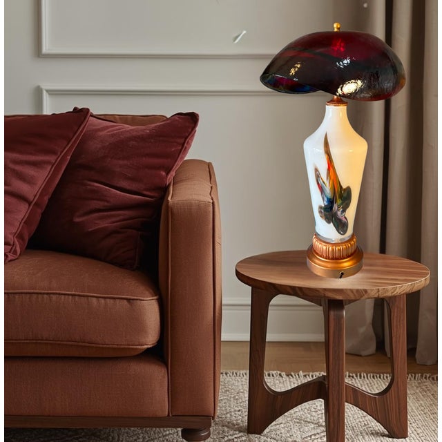 Murano Oval Art Glass Wine Colored Mushroom Abstract Table Lamp For Sale - Image 10 of 18