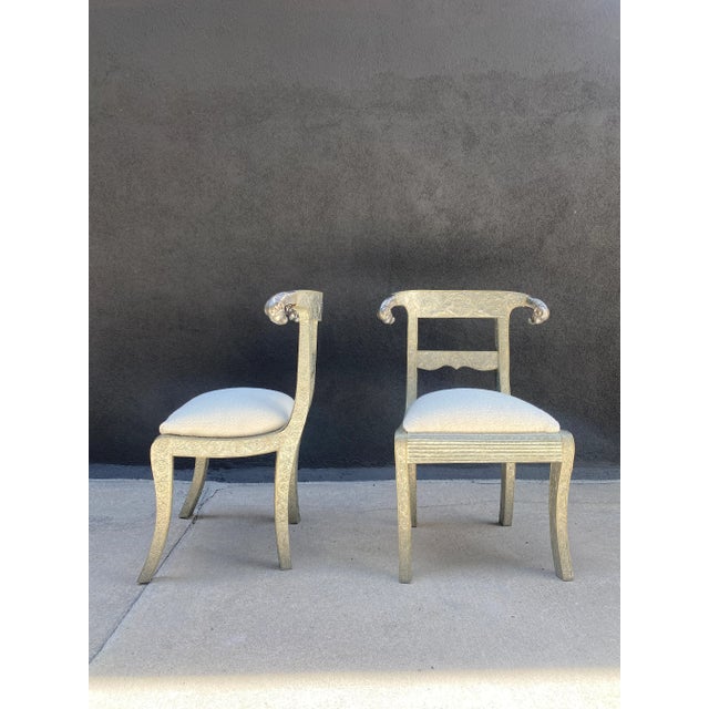 1990s Vintage Anglo Indian Floral Embossed Rams Head Dowry Chairs - a Pair For Sale - Image 4 of 11