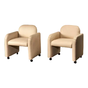 Pair Leather Barrel Chairs, 1980
