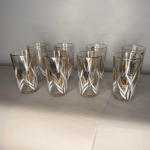 Vintage Golden Wheat Glass Tumblers- Set of 8 For Sale - Image 12 of 12