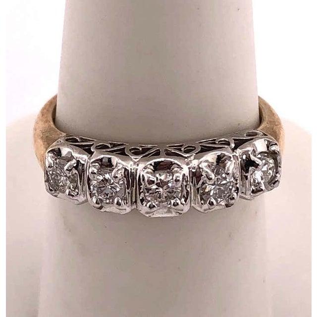 Yellow 10 Karat Two-Tone Yellow and White Gold Crescent Ring With Five Diamonds For Sale - Image 8 of 12