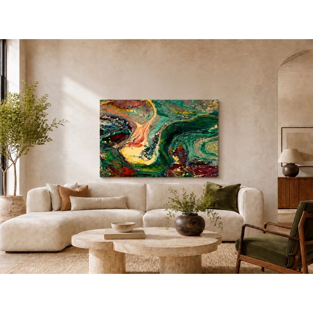 An exceptionally vibrant and visually dynamic large-scale abstract painting by California artist Richard Mann, executed in...