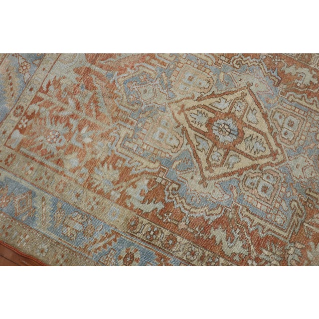Early 20th Century Zabihi Collection Apricot Soft Blue Persian Heriz Rug - 4'6" x 6'3" For Sale - Image 10 of 10