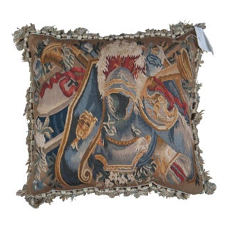 Mid 20th Century Down Filled Knight in Armor Heraldic Embroidered Tassel Lumbar Throw Pillow For Sale