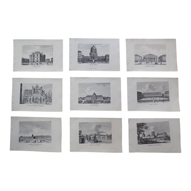 Authentic Antique 19th Century Paris Landmark.Engravings - Set of 9 For Sale