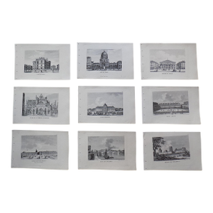 Authentic Antique 19th Century Paris Landmark.Engravings - Set of 9