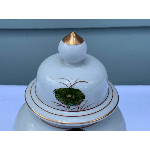 Vintage Lidded Jar With Lotus Motif For Sale - Image 10 of 12