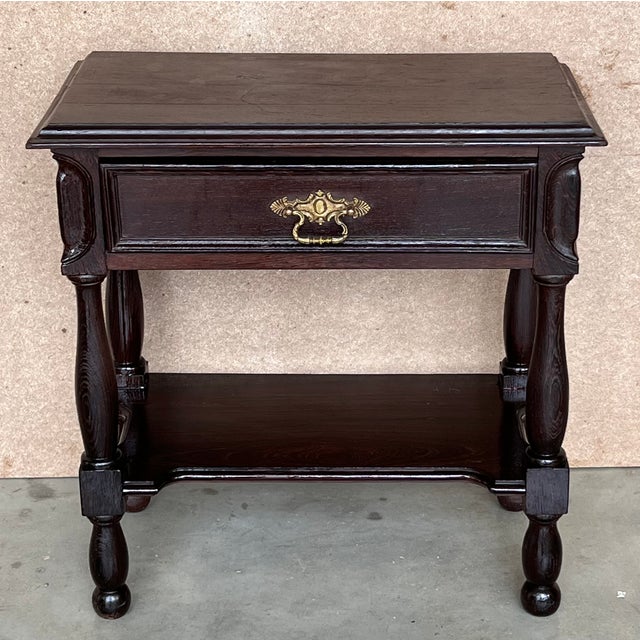 Spanish nightstands or side tables with one drawer and low shelve. Very heavy nightstands with carved details in the...