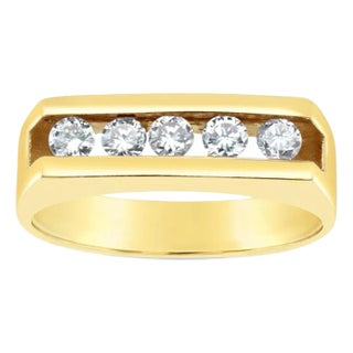 Five Stone Diamond Wedding Band, Size 9 For Sale