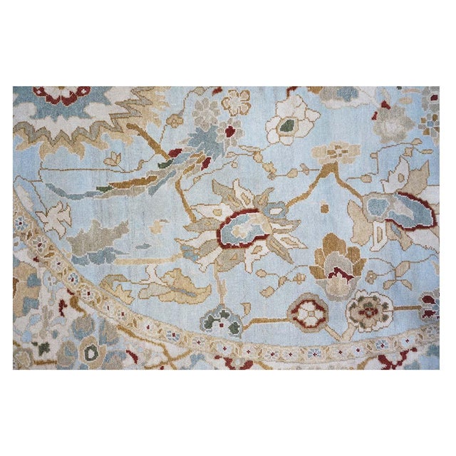 Blue Afghan Sultanabad Wool 8x10 Light Blue, Ivory & Taupe Handmade Oval Area Rug #9902749 For Sale - Image 8 of 9