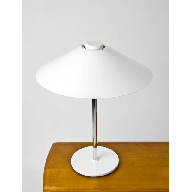 Very elegant minimalist danish design. Entire lamp is made of metal in very good vintage condition. With little signs of...