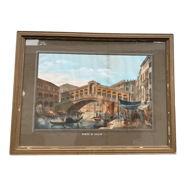 Antique Victorian Italian Print Ponte Di Rialto Bridge in Venice For Sale