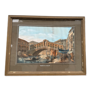 Antique Victorian Italian Print Ponte Di Rialto Bridge in Venice