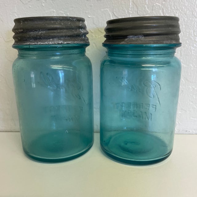 Pair of Blue Glass Ball Mason Jars With Lids Chairish
