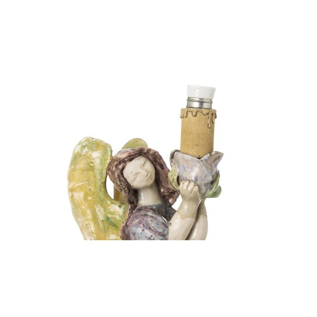 Angel Lamp and Candlesticks Boys in Earthenware by Maria Luísa Fragoso, Set of 3 For Sale - Image 4 of 8