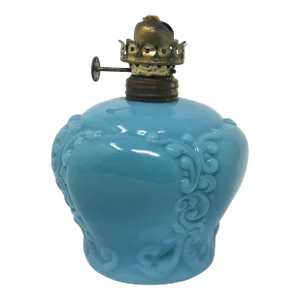 Antique EAPG Blue Glass Oil Lamp