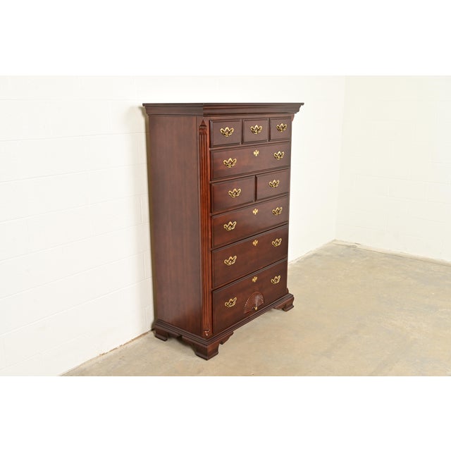 Thomasville Thomasville Georgian Carved Cherry Wood Highboy Dresser, Circa 1980s For Sale - Image 4 of 15