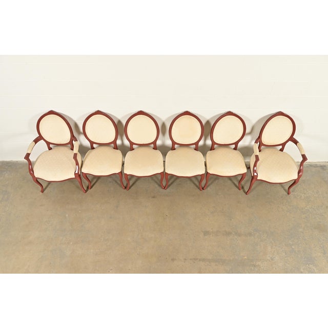 1960s Karges Style French Provincial Louis XV Brown Lacquered Dining Chairs, Set of Six For Sale - Image 5 of 14