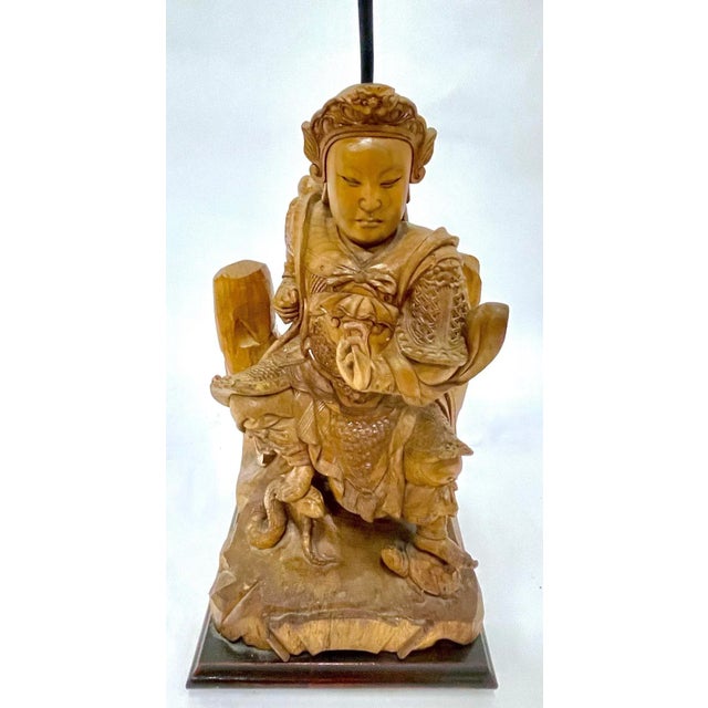 1900 - 1909 Antique Hand-Carved Asian Ancestor Figurine Lamp For Sale - Image 5 of 12