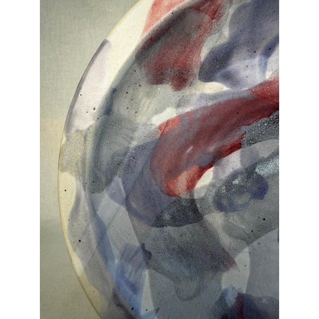 Late 20th Century Organic Modern Studio Art Pottery Decorative Plate, Lavender, Smoky Gray, Burgundy Red For Sale - Image 5 of 10