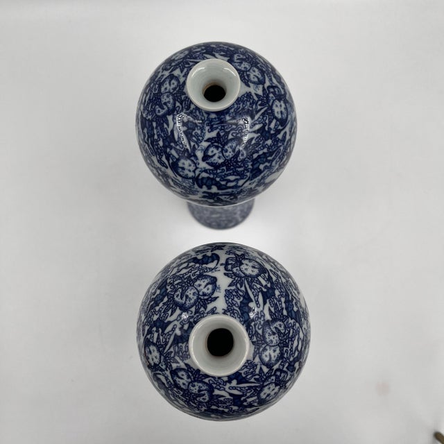 Blue Vintage Chinoiserie Blue and White Tall Slender Dragon Vases - A Pair For Sale - Image 8 of 9
