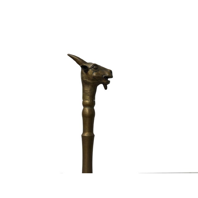 Copper Vintage Metal Goat Head Shape Handle Walking Stick For Sale - Image 8 of 9