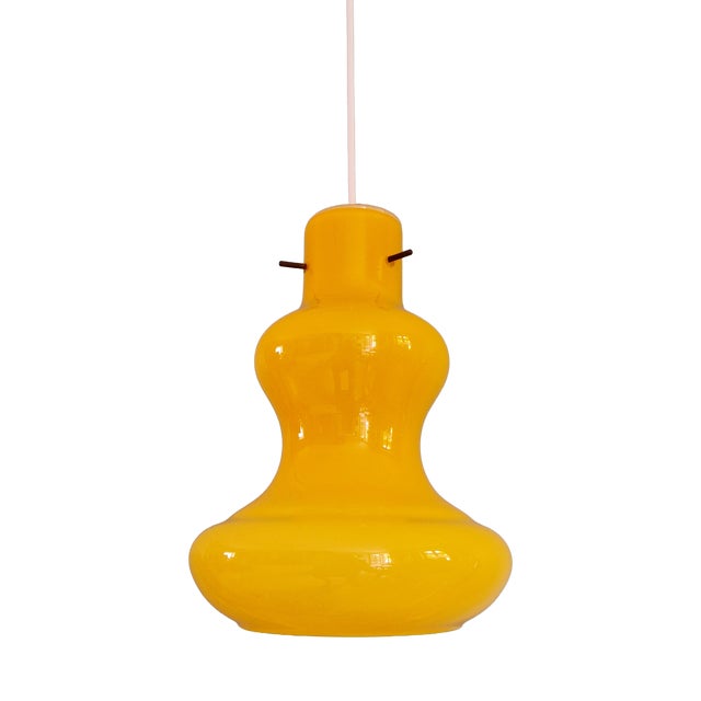 Vintage Yellow Opaline Glass Pendant Light, Italy, 1960s For Sale