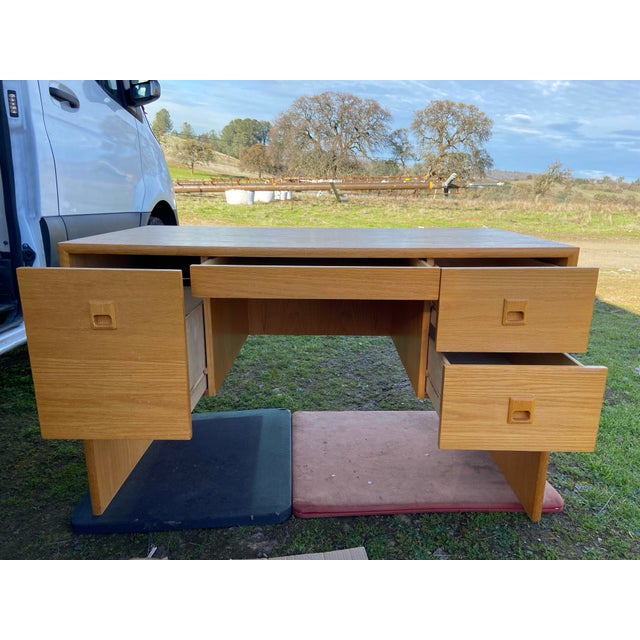 Mid-Century Modern Vintage Mid Century Modern Oak Veneer Desk and Paul McCobb Cane Chair Style For Sale - Image 3 of 12
