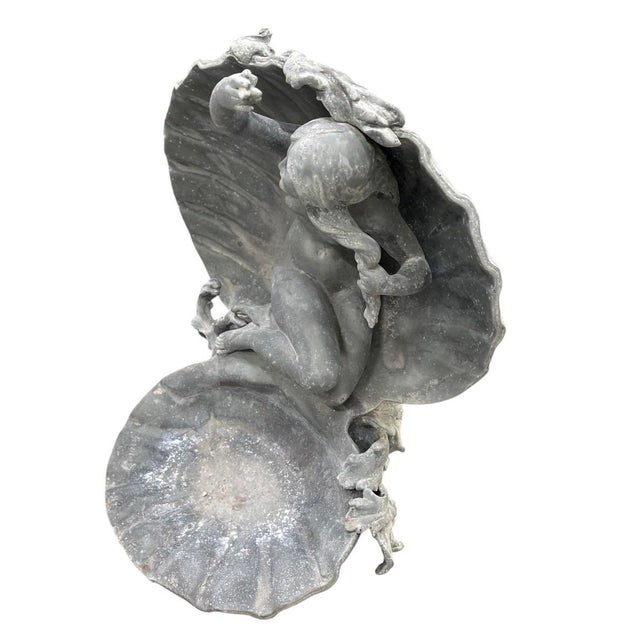 Art Nouveau Vintage Cast Lead Shell Nymph Catch-All Sculpture & Basin For Sale - Image 3 of 12