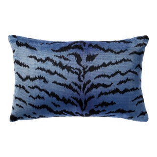 The House of Scalamandré Tigre Lumbar Pillow, Blues & Black For Sale